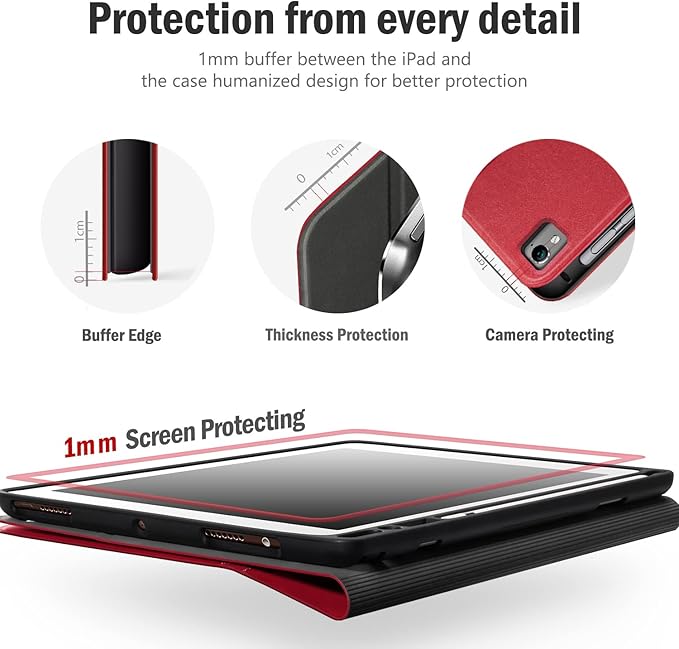 Antbox Case for iPad Air 2/iPad 6th/5th Generation(9.7'')/Pro 9.7''/Air 1 Vegan Leather Case with Pencil Holder Auto Sleep/Wake Function Smart Cover for iPad 9.7'' (Red)