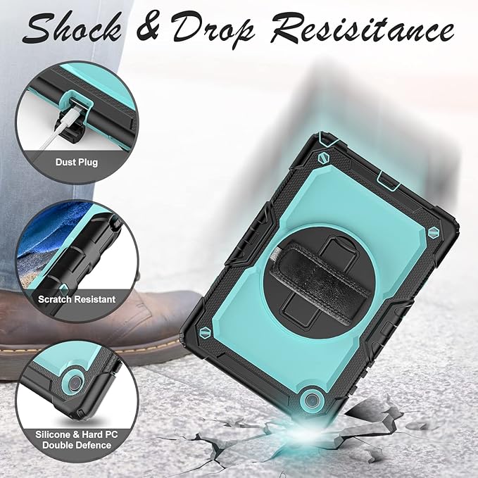 Case for Samsung Galaxy Tab A8 5G Tablet Case 10.5 inch [with Tempered Glass Screen Protector] Rotatable Kickstand S Pen Holder Hand/Shoulder Strap (SkyBlue)