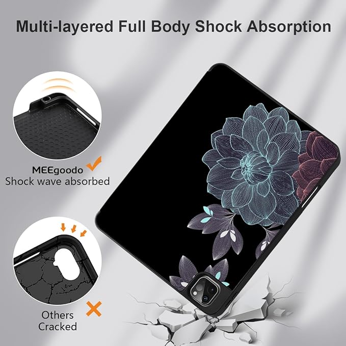 DONGKE Case for iPad Pro 12.9 inch 6th Generation 2022 Built-in Pencil Holder + Trifold Stand + Auto Wake/Sleep + Protective Cover for iPad Pro 12.9 5th/4th/3rd Gen - Elegant Flowers