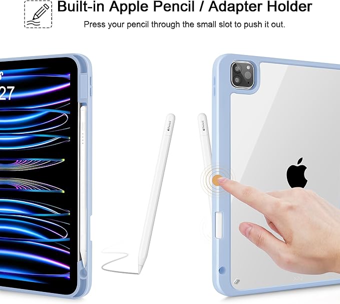 May Chen for iPad Pro 11 inch M2 4th Generation 2022 iPad Pro 11 3rd/2nd/1st Gen Built-in Pencil Holder with Shockproof Cover Clear Transparent Back Shell Auto Wake/Sleep Heart Rabbits