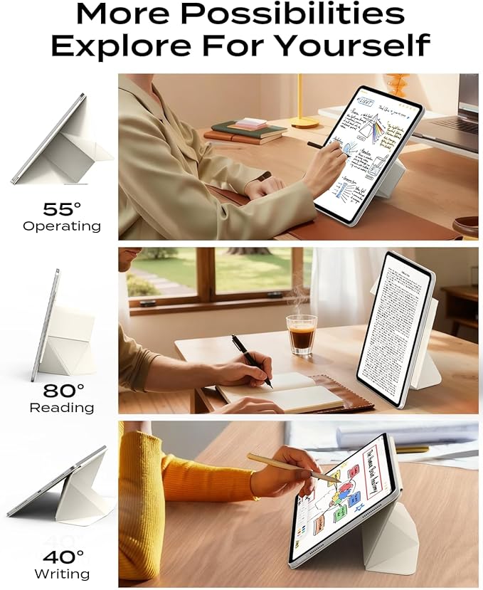 JKSML Dynamic Folio Case for iPad Air M4/M3/M2 11 &amp Air 4th/5th Gen 10.9 Detachable Pencil Holder 20+ Multi-Angle Origami Cover Slim &amp Ergonomic &amp Powerful Magnetic - Cream