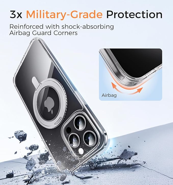 MAGIC JOHN for iPhone 15 Pro Case 360° Rotatable Magnetic Invisible Stand Fit for MagSafe 15 Pro Phone Case 16FT Military Grade Shockproof for iPhone 15 Pro Case with Kickstand Clear