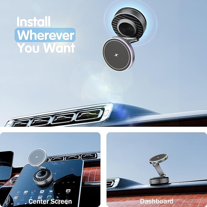 Magnetic Phone Holder for Car Wireless Charging 15W Fast Wireless Car Charger with Vacuum Suction 360° Adjustable Magnetic Mount for Dashboard &amp Windshield Hands-Free for MagSafe iPhone &amp A