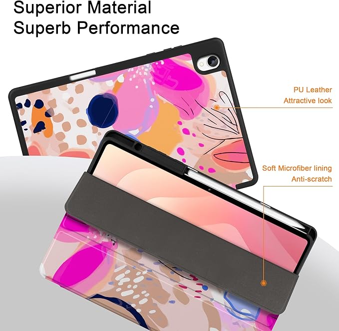 DONGKE Case for Samsung Galaxy Tab S11 5G 11 2025 Model (SM-X730/X736B) Slim Lightweight Trifold Stand Cover with S Pen Holder Auto Sleep/Wake Soft TPU Shockproof Back Floral Artistic