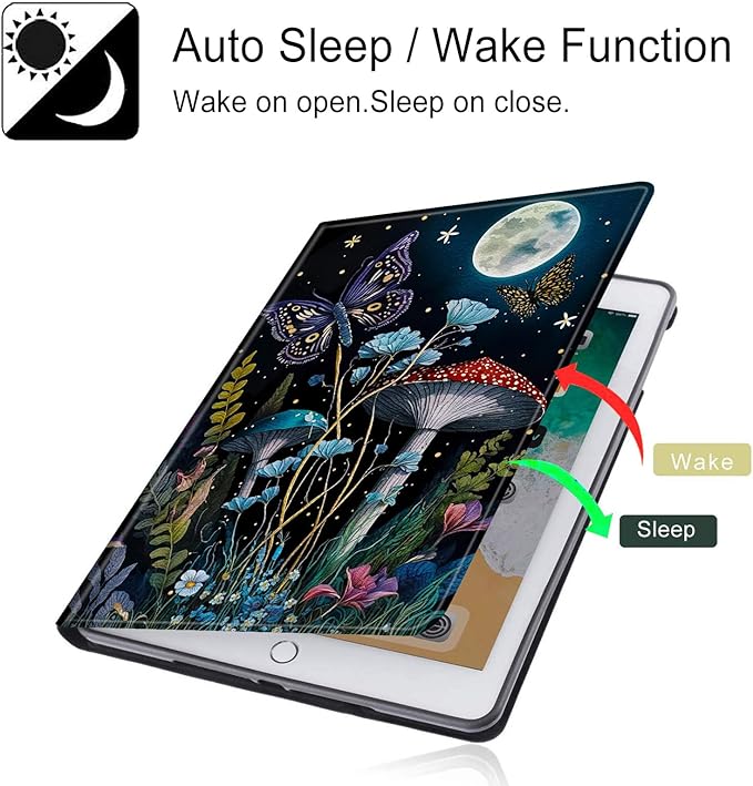 for All-New Fire HD 10 Tablet Case (13th Generation 10.1 inch 2023 Release) with Adjustable Stand &amp Auto Wake/Sleep Feature Smart Protect Cover Case - Mushroom Butterfly Moon