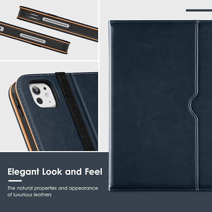 VIKESI Case for iPad Pro 13-inch M5 or M4 Released in 2025 or 2024 Leather Stand Cover with Apple Pencil Holder Auto Wake/Sleep Multiple Viewing Angles Built in Hand Strap &amp PocketBlue