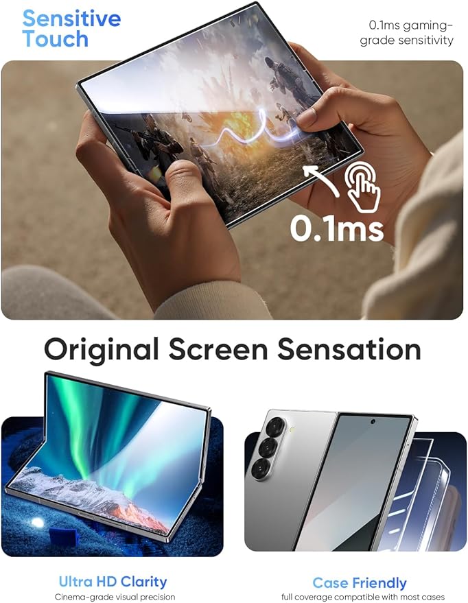 MAGIC JOHN for Samsung Galaxy Z Fold 6 Screen Protector [Not Glass] 2 Pack Inner Flexible PET Film &amp Front Film with Auto Align Mounting Frame Kit Full Coverage No Creases Bubble-Free HD Clea