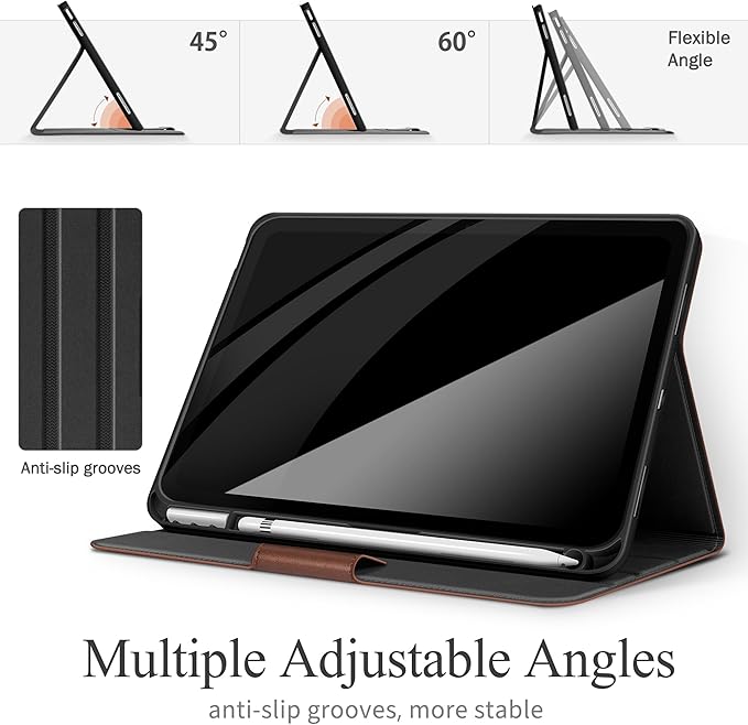 auaua Case for iPad (A16) 11th Generation 11 Inch 2025 iPad 10th Generation 10.9 Inch 2022 with Pencil Holder and Pocket Typing Angle Muti-Stand Magnetic Closure Auto Sleep/Wake (Brown)