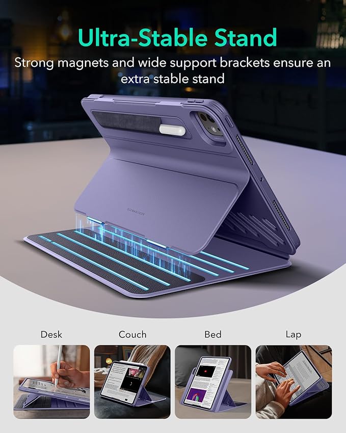 ESR for iPad Pro 13 Inch Case (M5/M4) 2025/2024 Rotating Case with Removable Magnetic Cover Adjustable Portrait/Landscape Stand 9 Standing Angles Shift Series Purple