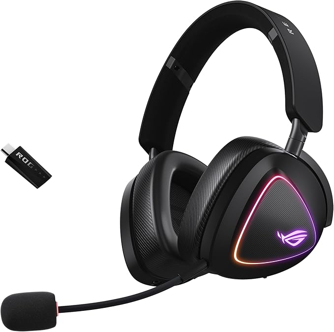 ASUS ROG Delta II Wireless Gaming Headset with Detachable Mic – Tri-Mode (BT 2.4GHz 3.5mm) 50mm Titanium-Plated Drivers 110Hr Battery Lightweight for PC PS5 PS4 Xbox Switch Mobile - Black