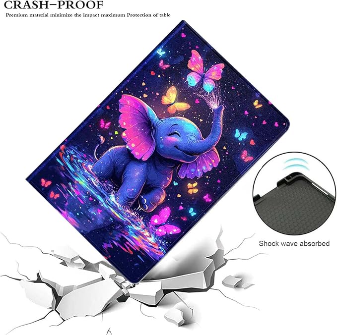 for iPad Air 3 10.5 2019/iPad Pro 10.5 2017 CasePU Leather Cover with Auto Wake/SleepMulti-Angle Viewing Adjustable Stand.Blue Elephant Butterfly