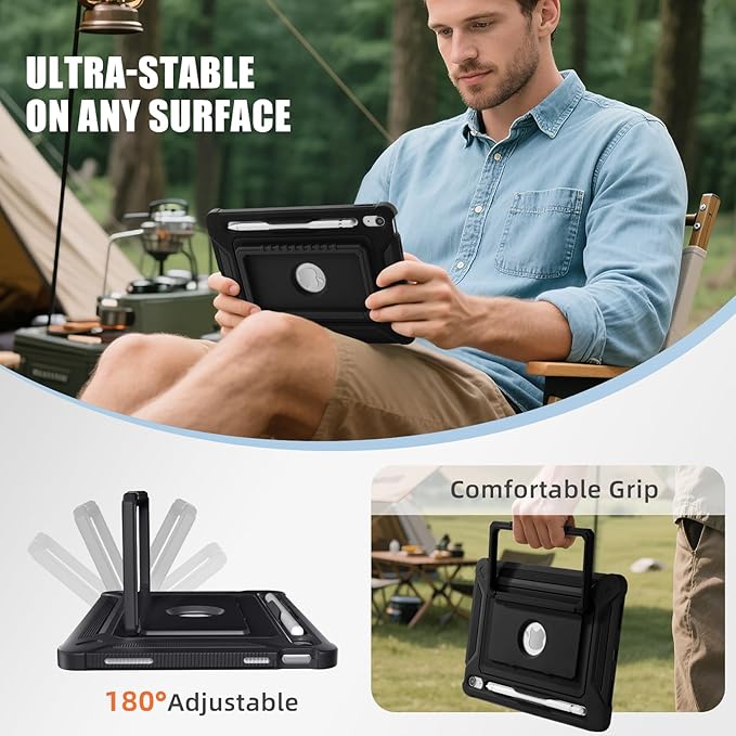Akkerds for iPad A16 case 11th Generation 11 Inch 2025 - for iPad 10th Generation case 10.9 Inch 2022 with Pencil Holder - Screen Protector and Kickstand - Heavy Duty Rugged Protective Cover - Black