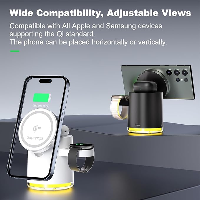 New Generation Qi2 Certified 3 in 1 Magnetic Wireless Charging Station Compact Fast Charging Stationfor Apple iPhone12-17iWatchesAirPodsSamsung Phones and Watches(30W Adapter Included)(White)