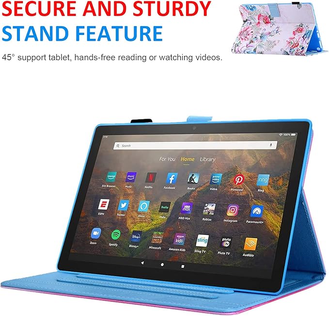 Dteck Case for All-New Fire HD 10 &amp HD 10 Plus Tablet (2021 Release 11th Generation) - Slim Multi-Angle Folio Stand Premium PU Leather Protective Smart Cover with Auto Wake Sleep Vibrant Rose