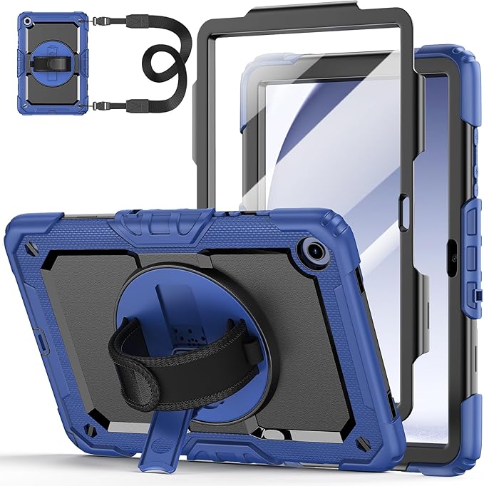 Case for Samsung Galaxy Tab A9+/A9 Plus 11 Inch 2023(SM-X210/X216/X218) Ubearkk Full-Body Drop Protection Case with Screen Protector 360° Rotating Stand and Hand/Shoulder Strap Navy Blue