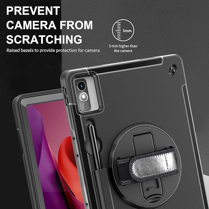 ZenRich Tablet Case for Lenovo Tab P12 12.7 Inch 2023/2024 Release with 360° Rotating Kickstand Hand Strap &amp Shoulder Belt - Heavy Duty Shockproof Rugged Protective Cover