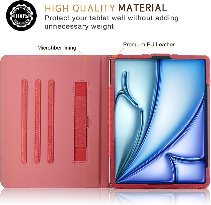 Case Compatible with Tablet iPad Pro 13 inch 7th Generation M4 2024iPad Air 13 inch M2 2024Cover 360° Rotating Stand PU Leather for iPad Pro 12.9 inch 6th/5th /4th/3rd GenRed