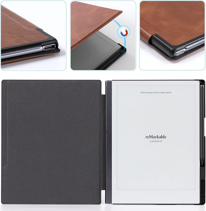 CoBak Case for Remarkable 2 Paper Tablet - Lightweight and Hard Back Shell Protective Book Folio Cover with Built-in Pen Holder - for 10.3 2020 Released (Brown)