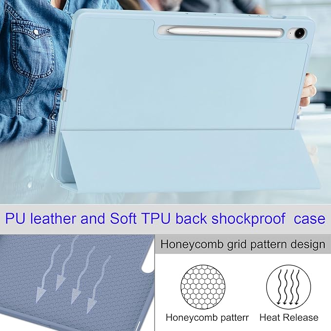 for Galaxy Tab S10 FE Plus Case 13.1 Inch 2025 (Model: SM-X620/SM-X626B) Trifold Stand Cover with S Pen Holder [Auto Wake/Sleep] PU Leather + Soft TPU Back Shell for Tab S10 FE+ 13.1Blue