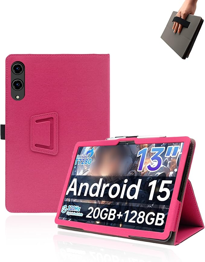 Case for Teclast T65 Tablet 13.4 inch Android 15 TabletsUYRUREL Leather Slim Folding Stand Cover with Hand Strap Magnet for Men Women Full ProtectionRosered.
