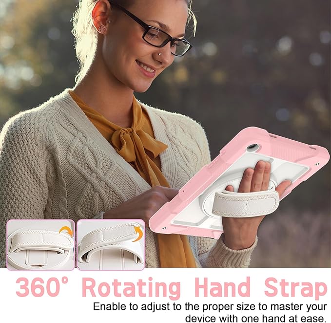 AVAWO Case for Samsung Galaxy A9+ Plus 11 inch 2023 with 360° Swivel Handle Strap Cover with Lanyard Pink and Beige