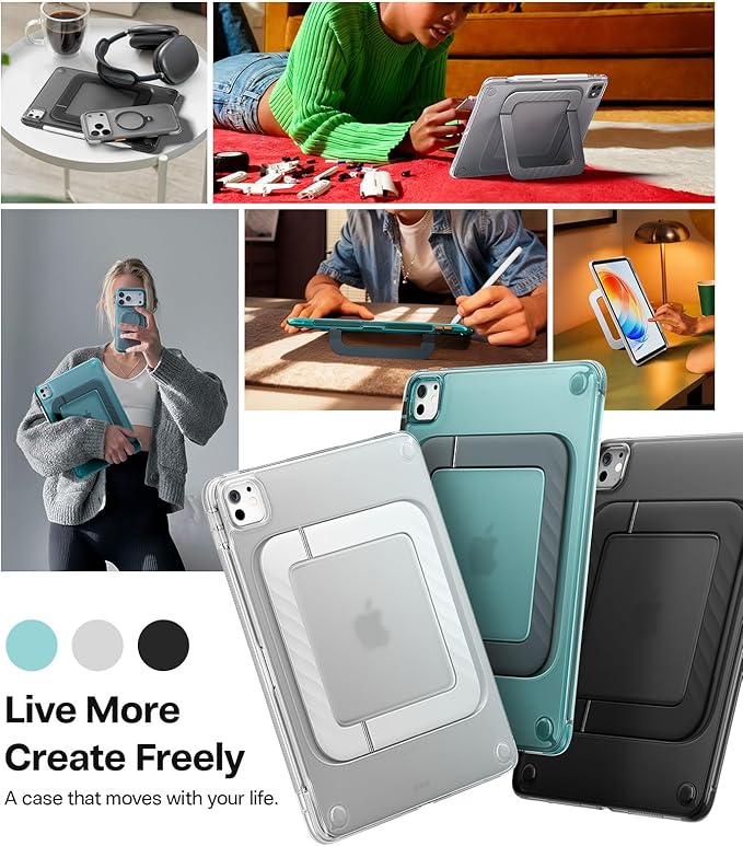 TORRAS Ostand K3 Neo for iPad Pro 11 Inch Case M5 (2025) / M4 (2024) Viewing Angles AdjustableUltra Stable Stand Shockproof Protective Slim Kickstand Case with Pencil Holder Matte Translucent