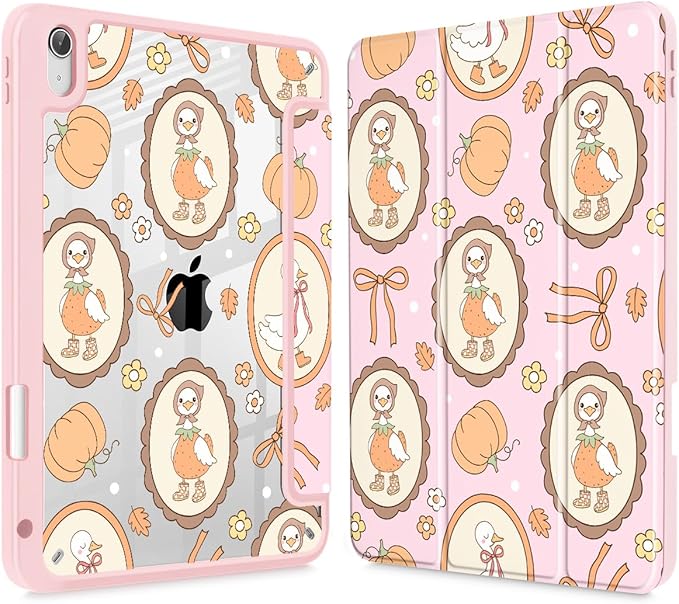 Case for iPad (A16) 11th Generation 11 Inch (2025) iPad 10th Generation 10.9 Inch (2022) Shockproof Cover with Clear Transparent Back Shell &amp Pencil Holder Pumpkin Fleece Goose