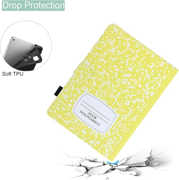 Cute Case For All-New Amazon Kindle Fire HD 10 &amp 10 Plus Tablet (13th/11th Generation 2023/2021 Release)10.1Vegan Leather Slim Folding Stand Cover with Pocket Auto Wake/SleepYellow NoteBook