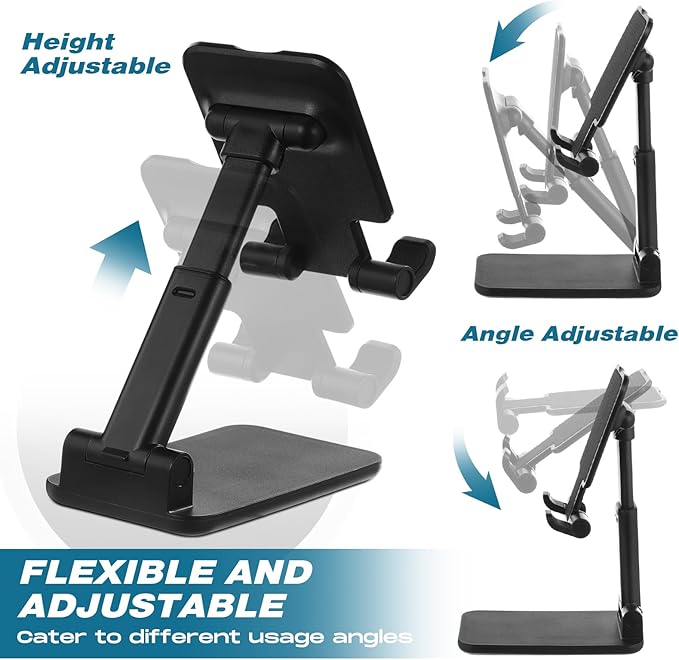 12 Pcs Cell Phone Stand for Desk Phone Holder Stand Foldable Angle Height Adjustable Portable Holder Tablet for Office Travel Photography (Black)