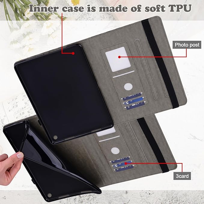 ALILANG for Kindle Fire Max 11 Case (13th Generation 2023 Release) Tree Embossed PU Leather Card Slot Shockproof Smart Cover for Kindle Fire Max 11 2023 Tablet Case -Gray