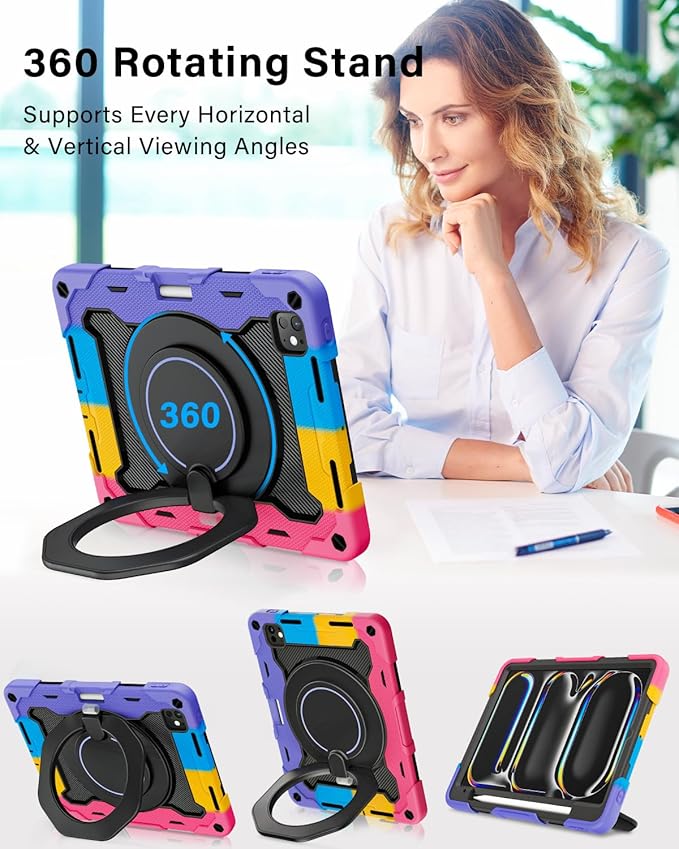 ROISKIN for iPad Pro 11 inch Case (M5/M4 (2025/2024)) Pro 11'' 6th/5th Gen -with HD Screen Protector 360 Kickstand/Handle Shoulder Strap Pen Holder Heavy Duty Military Grade - Kids Friendly