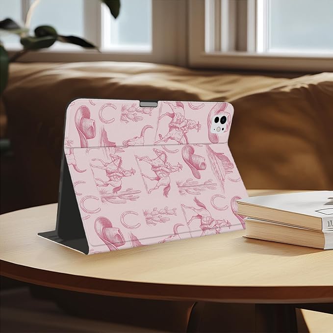 Stylish Case for iPad Pro 13-inch(M4) 2024Pink Cowboy Textured Folio Case with Pencil Holder Multi-Angle View Adjustable Stand Auto Wake/Sleep(Model Number:A2925/A2926/A3007) for Women