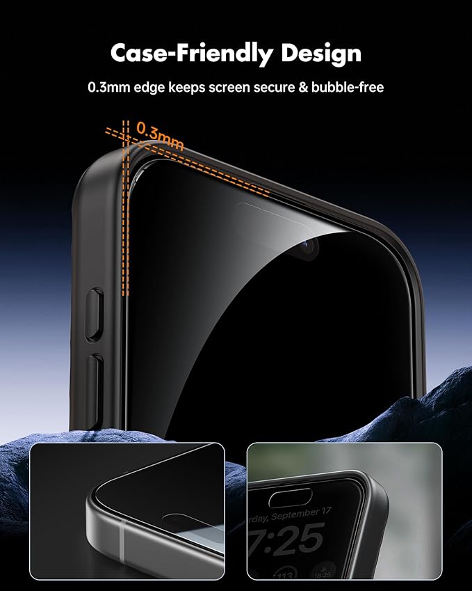 UNBREAKcable Privacy Screen Protector for iPhone 16 Pro (6.3-Inch) 2-Pack + 2 Lens Protectors｜25° Anti-Spy｜9H Hardness｜Anti-Fingerprint｜HD Clarity Tempered Glass
