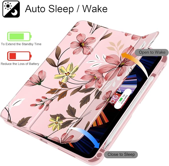 Mektron Case for 2026 iPad Air 13 inch M4 Cover Compatible 2025 iPad Air 13 inch M3 2024 iPad Air 13 inch M2 with Pencil Holder Shockproof Clear Shell Floral C293