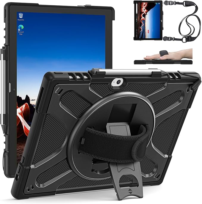 ZenRich Rugged Case for Lenovo ThinkPad X12 Gen 2 12” 2024 –Heavy Duty Shockproof Protective Cover with 360° Rotating KickstandHand &amp Shoulder StrapBusiness FriendlyType Cover Keyboard Compatib