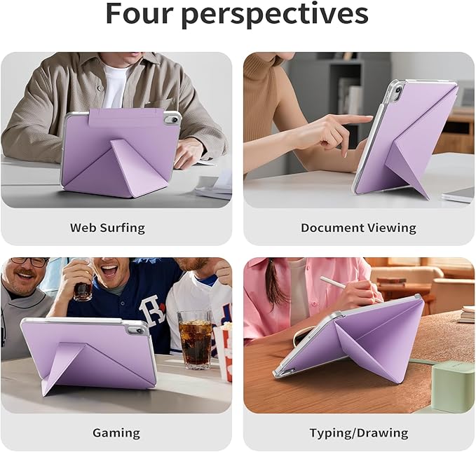 kenke Case for iPad Air 11 Inch M4/M3/M2 (2026/2025/2024) iPad Air 5th/4th Generation 10.9 Inch (2022/2020) with Clasp Slim Multi Angle Stand Cover with Pencil Holder Magnetic Back Light Purple