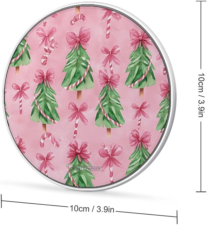 Christmas Tree Candy Canes Bows Phone Charger Magnetic Charging Pad Anti-Slip with USB Cable