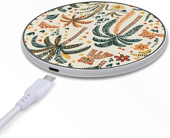 Tropical Palms Tree Leopards Phone Charger Magnetic Charging Pad Anti-Slip with USB Cable