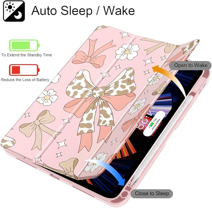 Tuiklol Case for iPad 11 inch (A16 Chip) 2025 Gen 11th / iPad 10.9 inch 2022 10th Gen Buit in Pencil Holder with Shockproof Cover Clear Transparent Back Shell Auto Wake/SleepLeopard Bow Gary