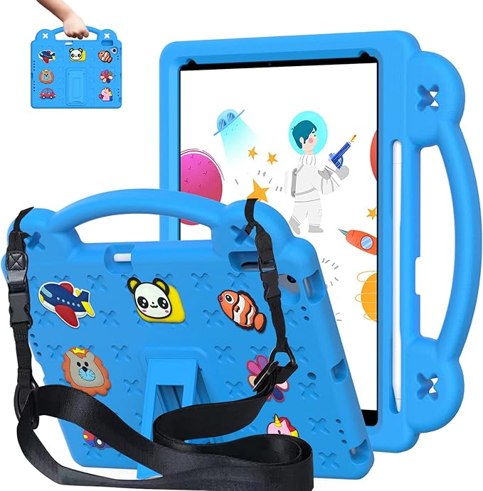 Compatible with Xiaomi Redmi Pad Pro 12.1 2024 Tablet Case Kids Friendly Universal Lightweight Shockproof Protective Case with Shoulder Strap &amp Stand Handle Sky Blue