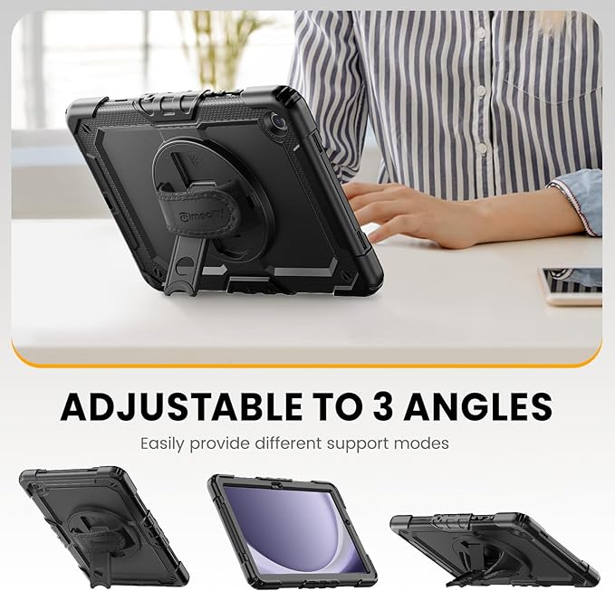 Timecity for Samsung Galaxy Tab A9+/ A9 Plus Case 11 inch Full-Body Protective with Screen Protector Rotating Stand/Handle and Shoulder Strap for Galaxy A9+ Tablet Case (SM-X210/X216/X218)- Black