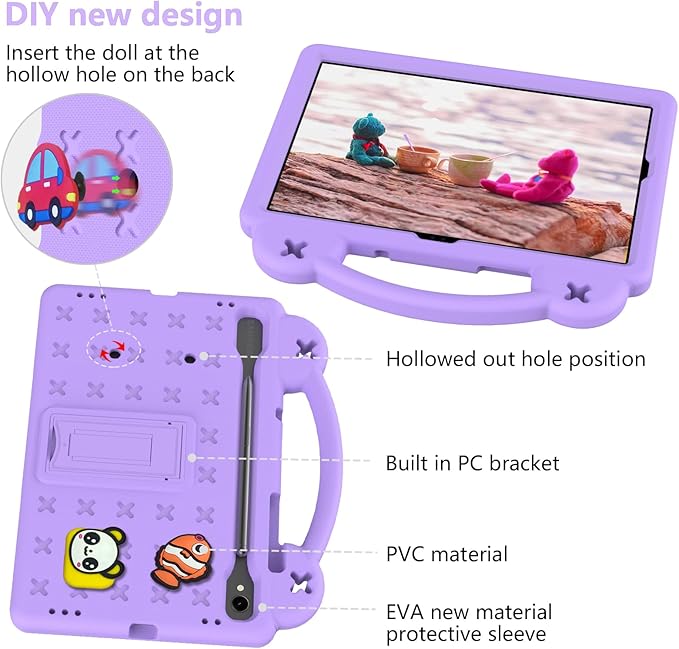 Compatible with Samsung Galaxy Tab S10 FE 2025 Tablet Case Kids Friendly Universal Lightweight Shockproof Protective Case with Shoulder Strap &amp Stand Handle Light Purple