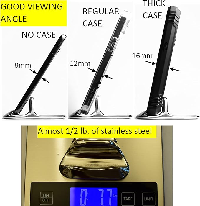 TrueGem Cell Phone or Tablet Stand. 1/2 lb. of Stainless Steel. iPhone ipad Cellphone Mobile Phone Holder for Desk.