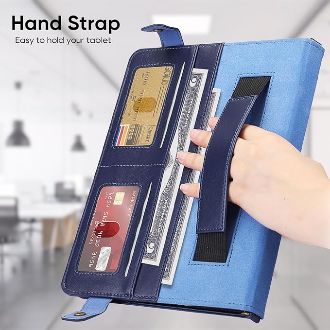 Tablet Carrying Shoulder Bag Case for Samsung Galaxy Tab S11 Inch 2025 SM-X730 X736B PU Leather Hand Strap Crossbody Shoulder Strap Cards Holder Pocket S Pen Holder Stand CaseBlue