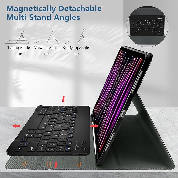 TopPerfekt for iPad Pro 11 4th/3rd/2nd/1st Gen (2022/2021/2020/2018) Keyboard Case Magnetically Absorbent Auto Sleep/Wake Support 2nd Gen Pencil Wireless Charge with Pencil Holder - BlackLeopard2