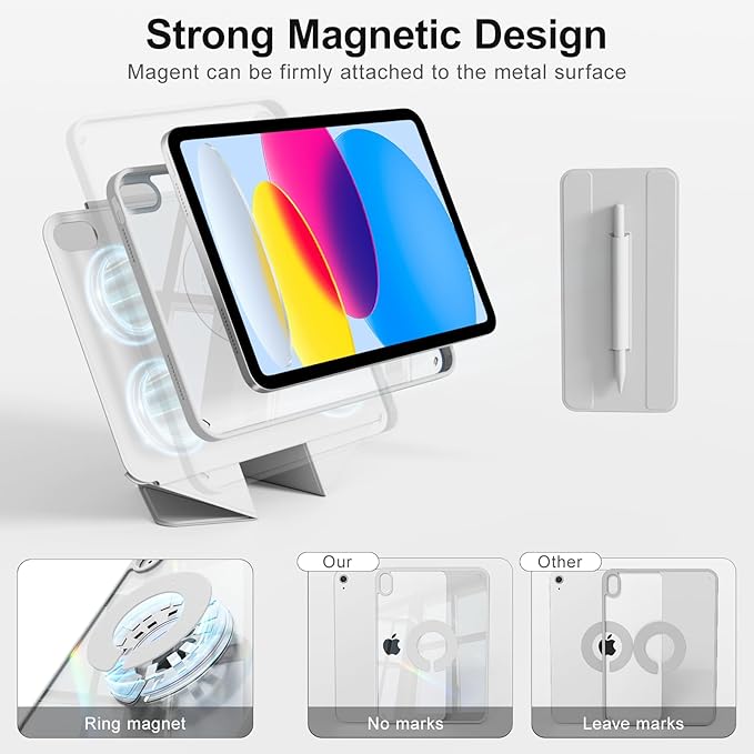 for iPad A16 Case 11th Generation 11 Inch 2025 for iPad 10th Generation Case 10.9 Inch 2022 with Pencil Holder Folio Stand Cover Clear Back Magnetic Attachment Multi Angles Gray
