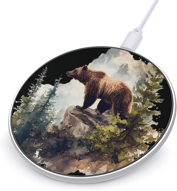 Bear Trees Fast Portable Charger 10W Funny Graphic Phone Charging Pad with USB Cable