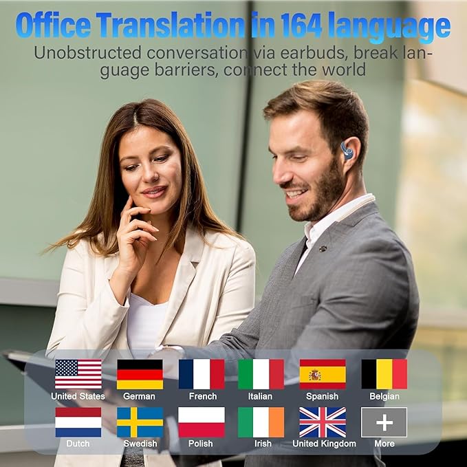 AI Translation Earbuds Real Time 164 Language Translator Earbuds 3-in-1 Bluetooth 5.4 Translation Headphones with 5 Translation Modes 48H AI Ear Buds Translator Device for Learning/Business Blue