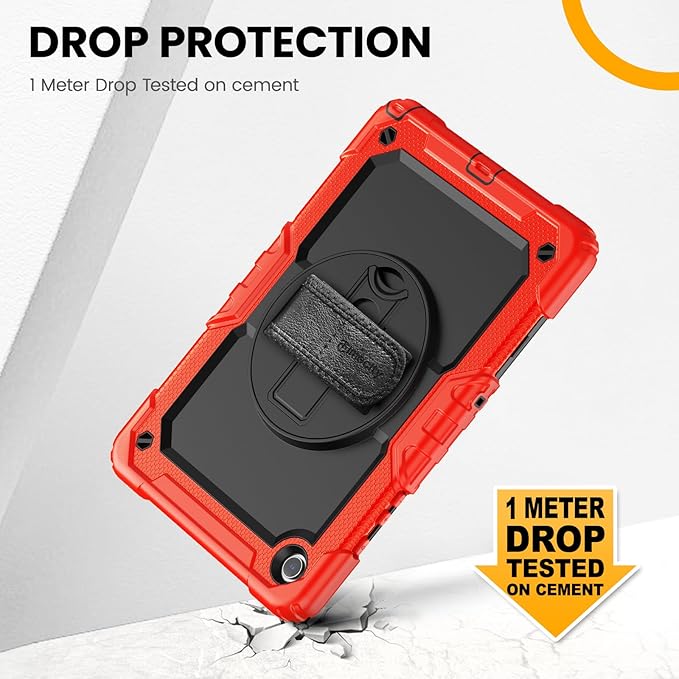 Timecity Case for Samsung Galaxy Tab A9 Plus 11'' 2024 (SM-X210/X216/X218) Full-Body Shockproof Protection Case with Screen Protector 360° Rotating Stand Hand Strap Case for A9 Plus Tablet- Red