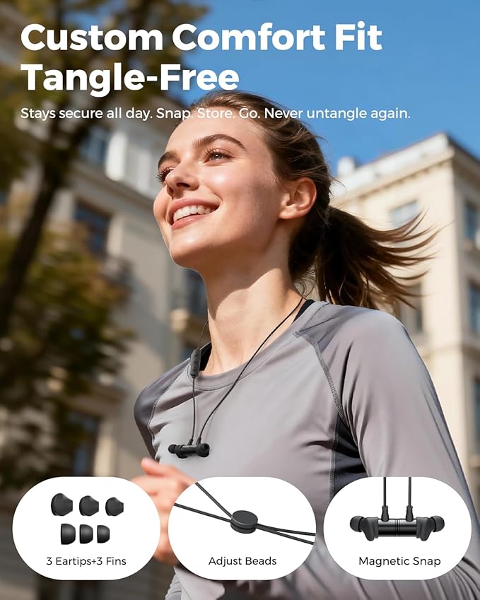 Truefree Wireless Earbuds HD-100 Bluetooth 6.0 Sport Earphones Magnetic Wireless Headphones 11mm Driver Spatial Audio IP67 Waterproof 20H Playtime AI Enhanced Calls App Control Dual Connection